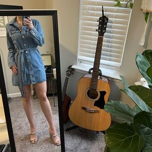 Zara Denim Button-up Small Mini Dress with Adjustable Tie